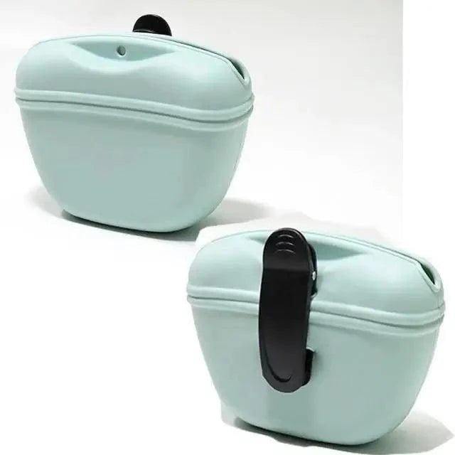 Portable dog training treat pouch mint green with a large black clip; two pouches shown on Tampa Home & Garden Store
