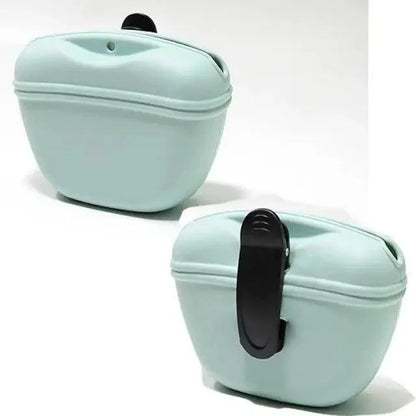 Portable dog training treat pouch mint green with a large black clip; two pouches shown on Tampa Home & Garden Store