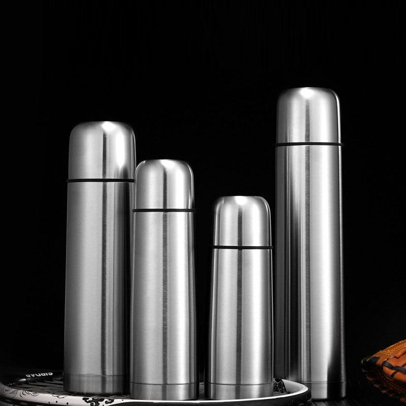 Stevvex stainless steel thermoses set four double-layer insulated bottles with screw lids on Tampa Home & Garden Store
