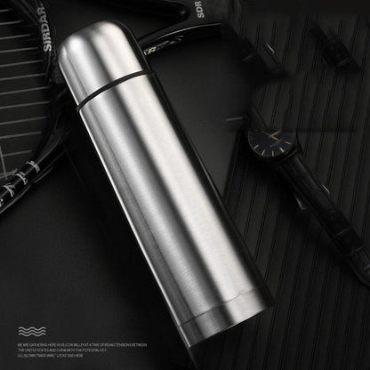 Stevvex portable double-layer stainless steel thermos mug, insulated silver bottle on Tampa Home & Garden Store