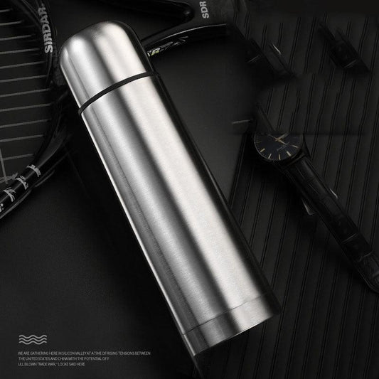 Stevvex portable double-layer stainless steel thermos mug, insulated silver bottle on Tampa Home & Garden Store