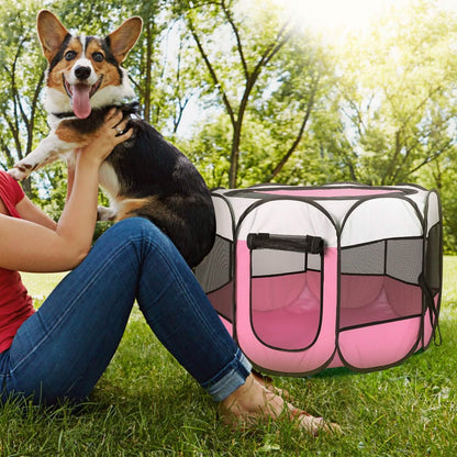 Portable pink foldable pet playpen with mesh panels for dogs/cats by DailySale on Tampa Home & Garden Store