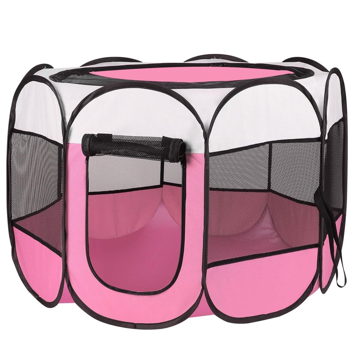Portable foldable pet playpen pink with black mesh panels for dogs and cats DailySale on Tampa Home & Garden Store