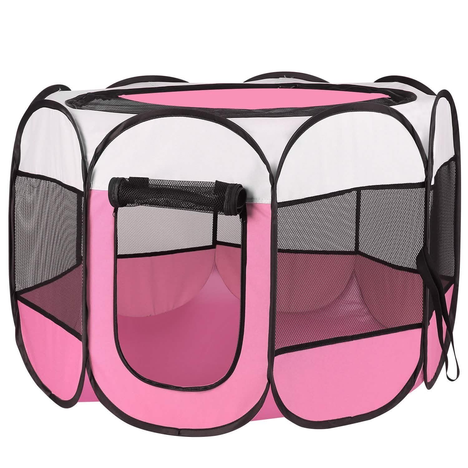 Portable foldable pet playpen pink with black mesh panels for dogs and cats DailySale on Tampa Home & Garden Store