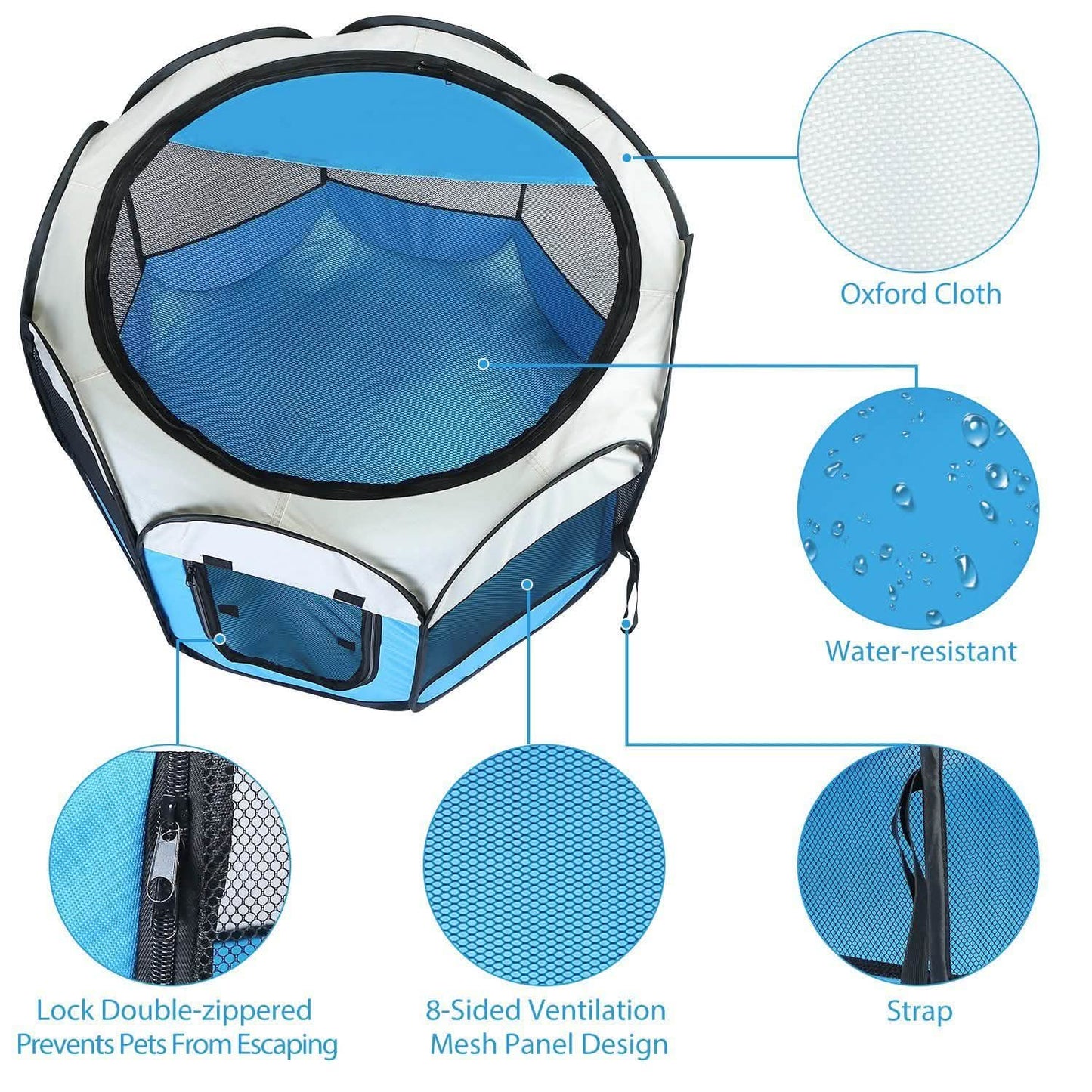 Portable foldable pet playpen by DailySale, blue Oxford cloth, 8-sided mesh, water-resistant on Tampa Home & Garden Store