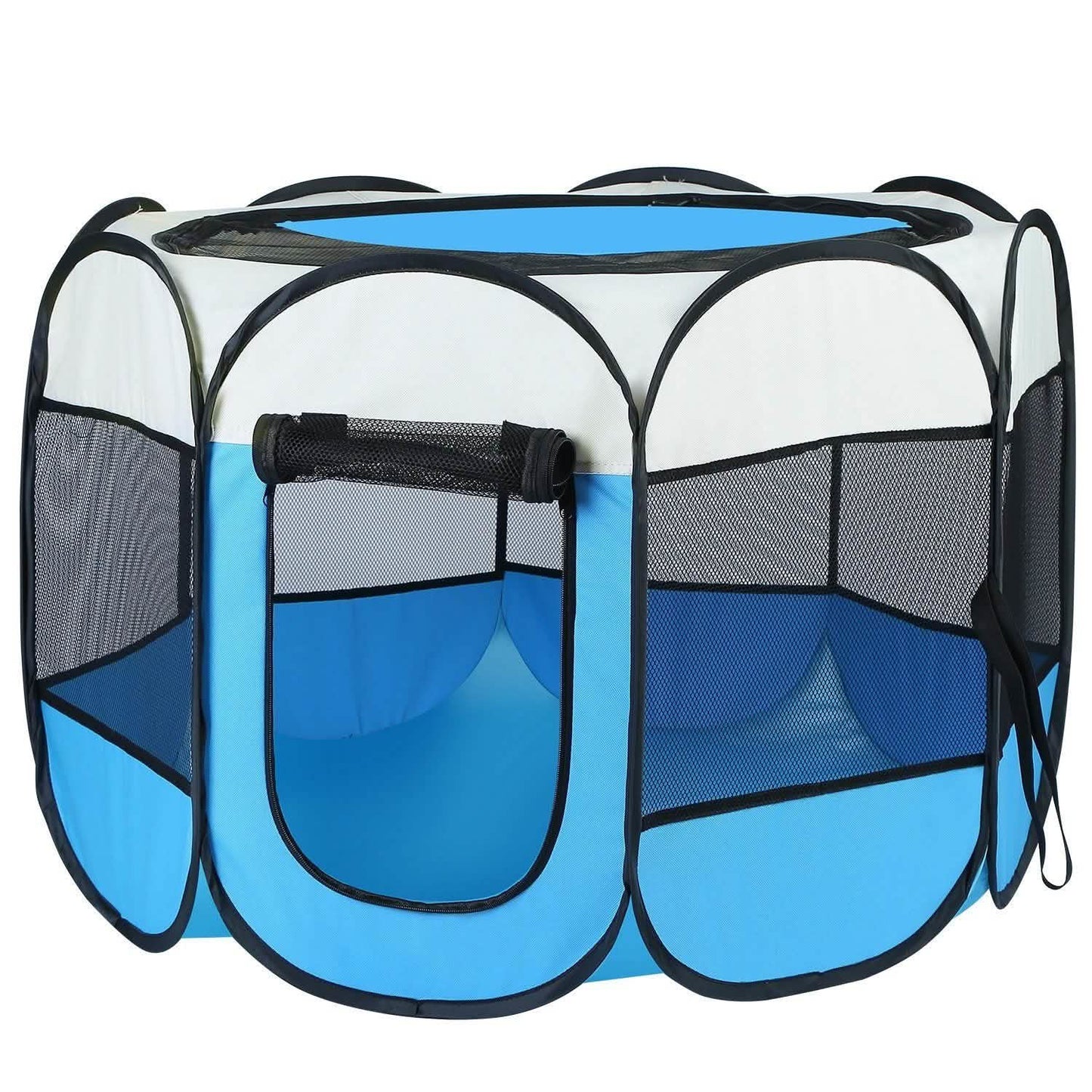 Portable foldable pet playpen for dogs and cats, blue panels with black mesh sides, DailySale on Tampa Home & Garden Store