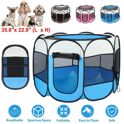 DailySale portable foldable pet playpen blue/black, 35.8 x 22.8 in, breathable mesh on Tampa Home & Garden Store