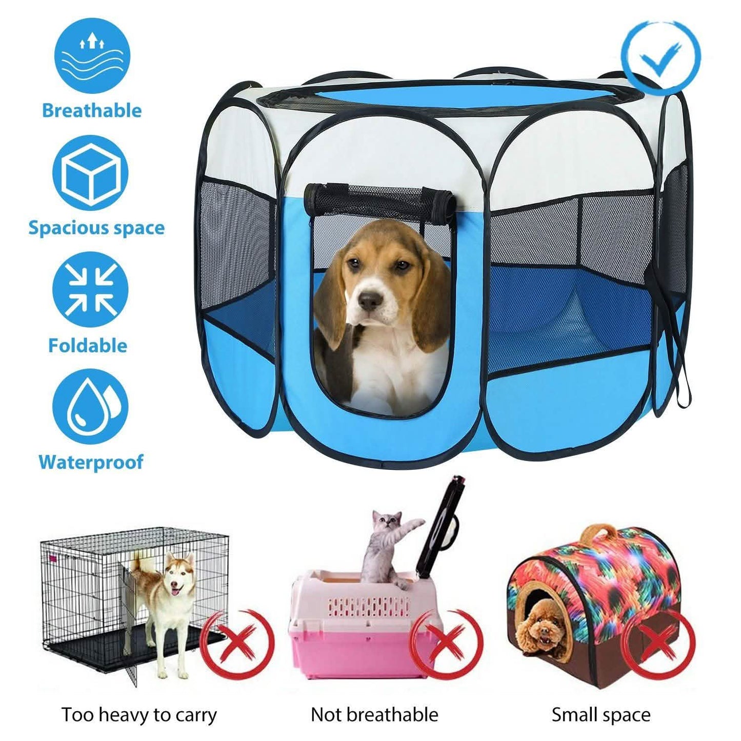 DailySale Portable Foldable Pet Playpen for dogs and cats with breathable mesh blue panels on Tampa Home & Garden Store