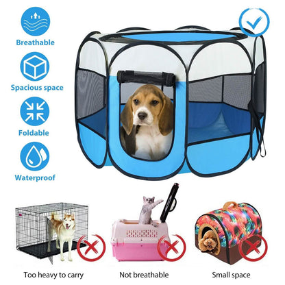 DailySale Portable Foldable Pet Playpen for dogs and cats with breathable mesh blue panels on Tampa Home & Garden Store