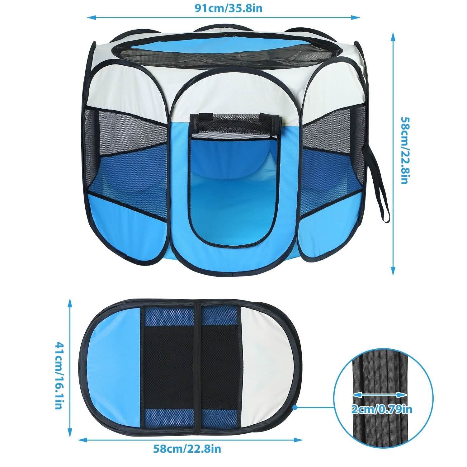 Portable Foldable Pet Playpen blue and black with mesh panels by DailySale on Tampa Home & Garden Store