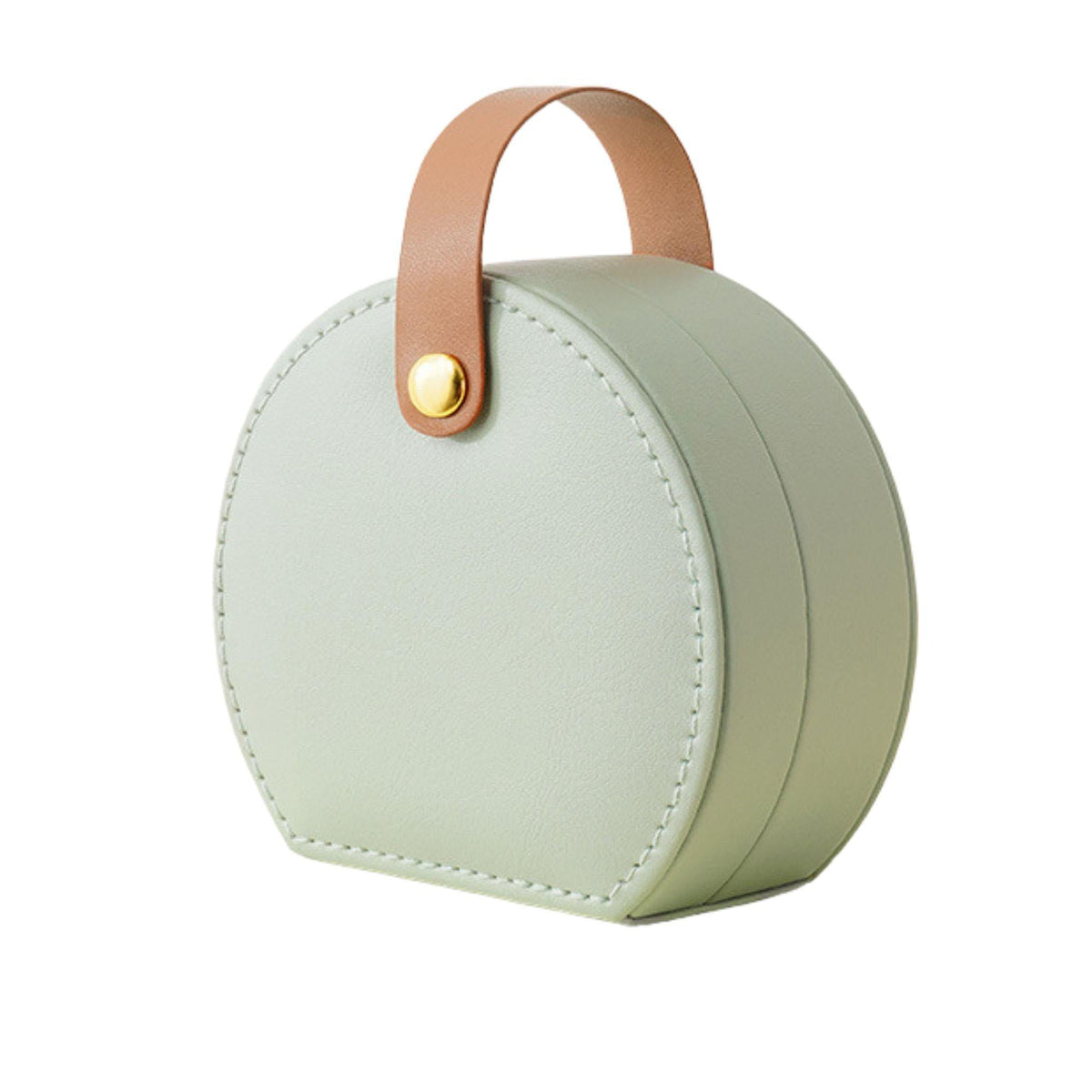 Portable Jewelry Storage Box mini travel organizer in pale green with tan leather handle by Shaketea on Tampa Home & Garden Store