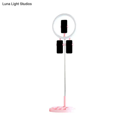 Pink metal ring light by Decorbites with tripod stand and three phone mounts on Tampa Home & Garden Store