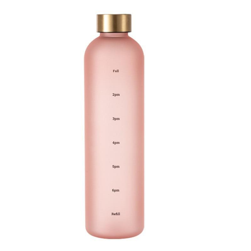 Stevvex Portable Space Cup Water Bottle pink with gold cap, BPA-free timer, reusable gym bottle on Tampa Home & Garden Store