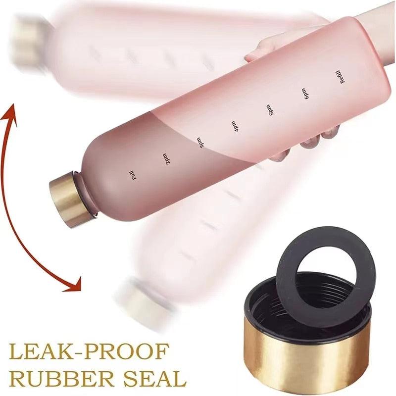 Stevvex pink BPA-free water bottle with time marker and leak-proof rubber seal on Tampa Home & Garden Store