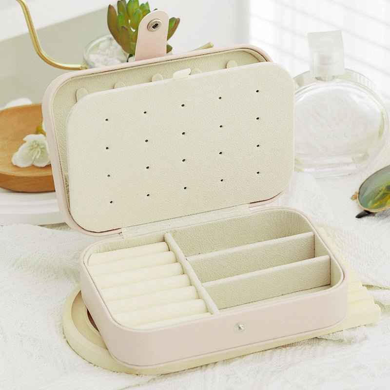 Shaketea portable travel jewelry box cream PU leather organizer with ring rolls and dividers on Tampa Home & Garden Store