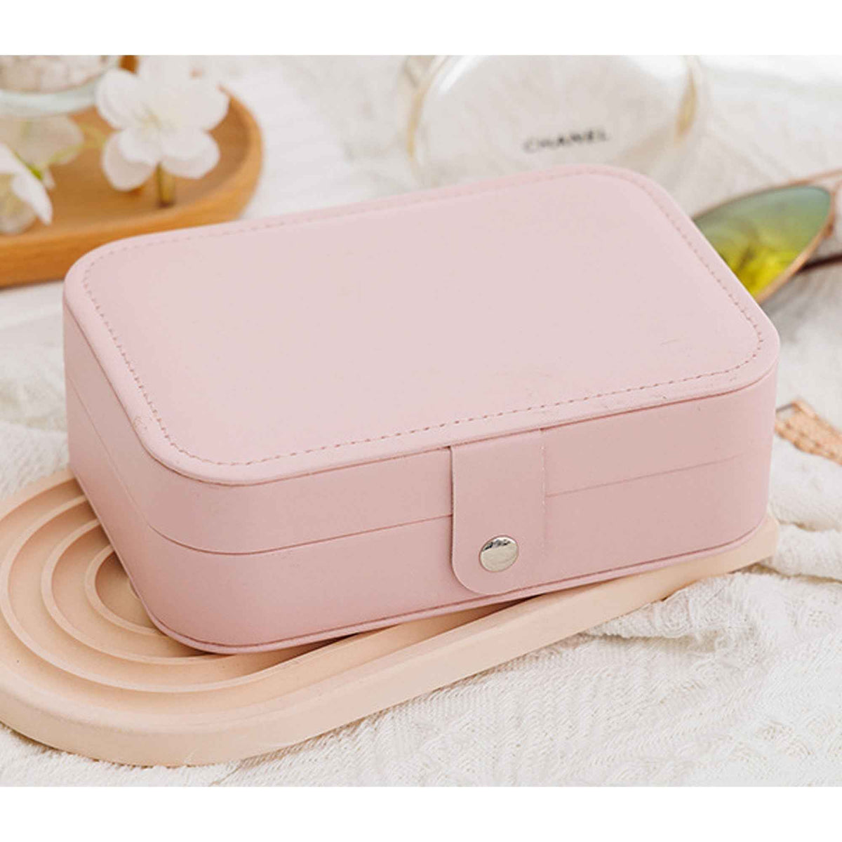 Shaketea pink portable jewelry box with soft PU leather, compact travel case on Tampa Home & Garden Store