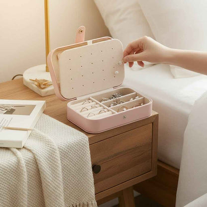 Portable pink PU leather jewelry box with compartments for rings and earrings by Shaketea on Tampa Home & Garden Store