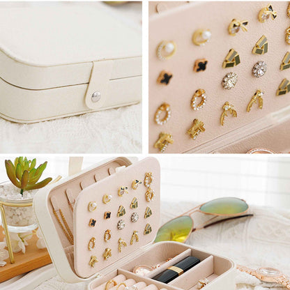 Portable travel jewelry box by Shaketea in beige PU leather with interior tray on Tampa Home & Garden Store