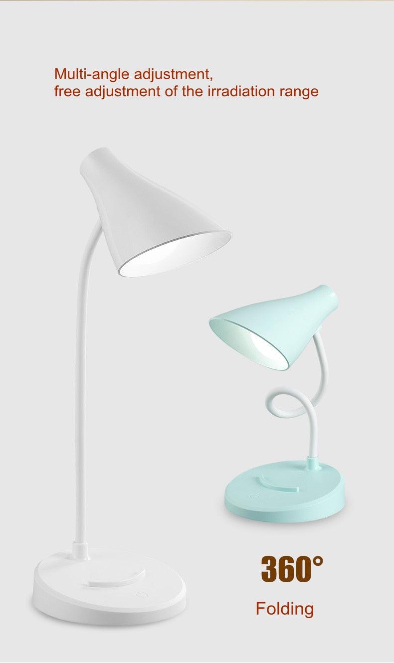 Stevvex USB LED folding desk lamp, white & pastel aqua variants, 360° fold, touch dimming on Tampa Home & Garden Store