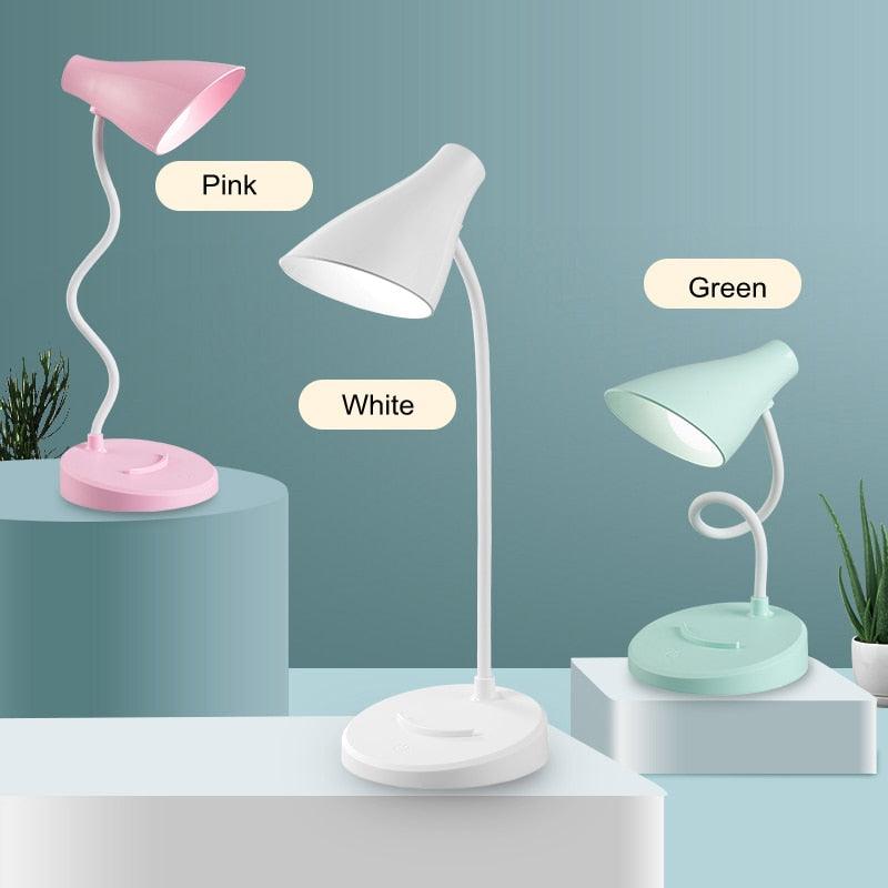 Stevvex USB LED folding desk lamp set of 3 in pink, white, green with touch-dimming and eye protection on Tampa Home & Garden Store