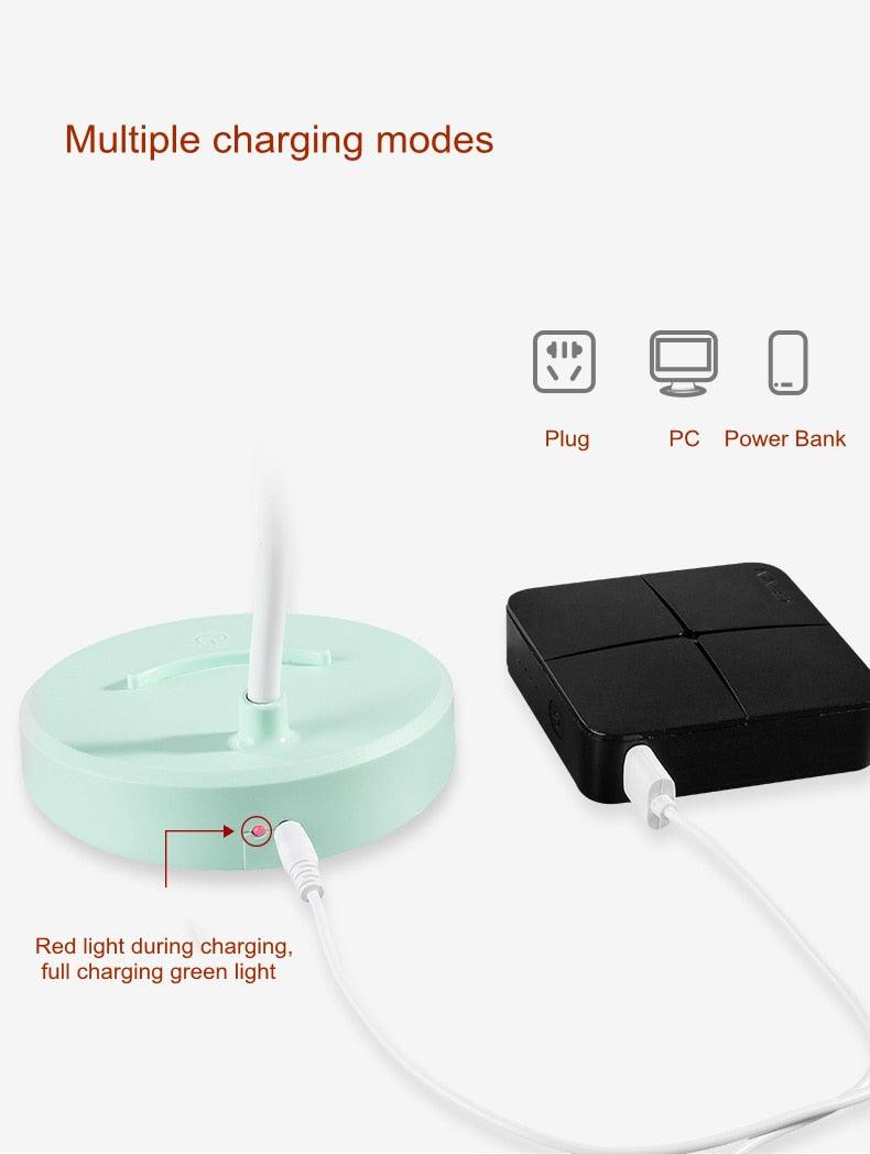 LED desk lamp by Stevvex with touch dimming, mint base and black power bank on Tampa Home & Garden Store