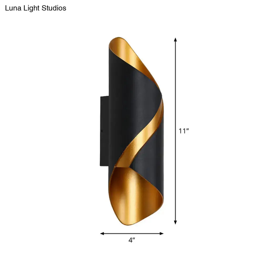 Black spiral wall sconce with gold ribbon accent, wall-mounted 11in tall, 4in wide on Tampa Home & Garden Store