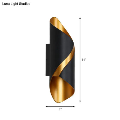 Black spiral wall sconce with gold ribbon accent, wall-mounted 11in tall, 4in wide on Tampa Home & Garden Store