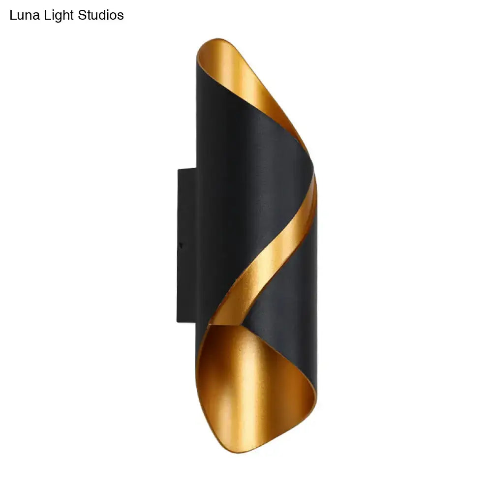 Black spiral wall sconce in black metal with gold twisted ribbon accent by Decorbites on Tampa Home & Garden Store