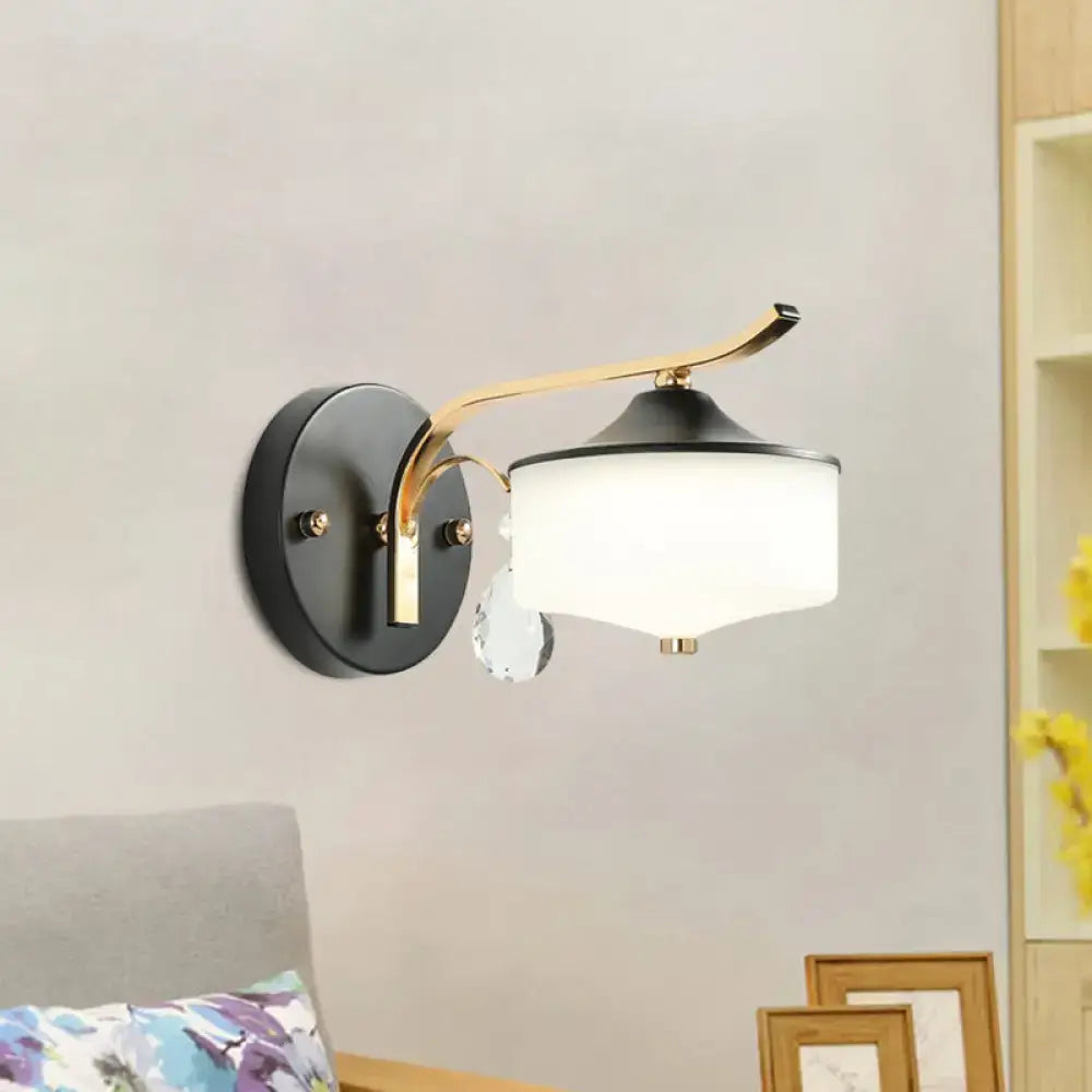 Decorbites Black Gold Opal LED wall sconce with frosted glass shade and curved brass arm on Tampa Home & Garden Store