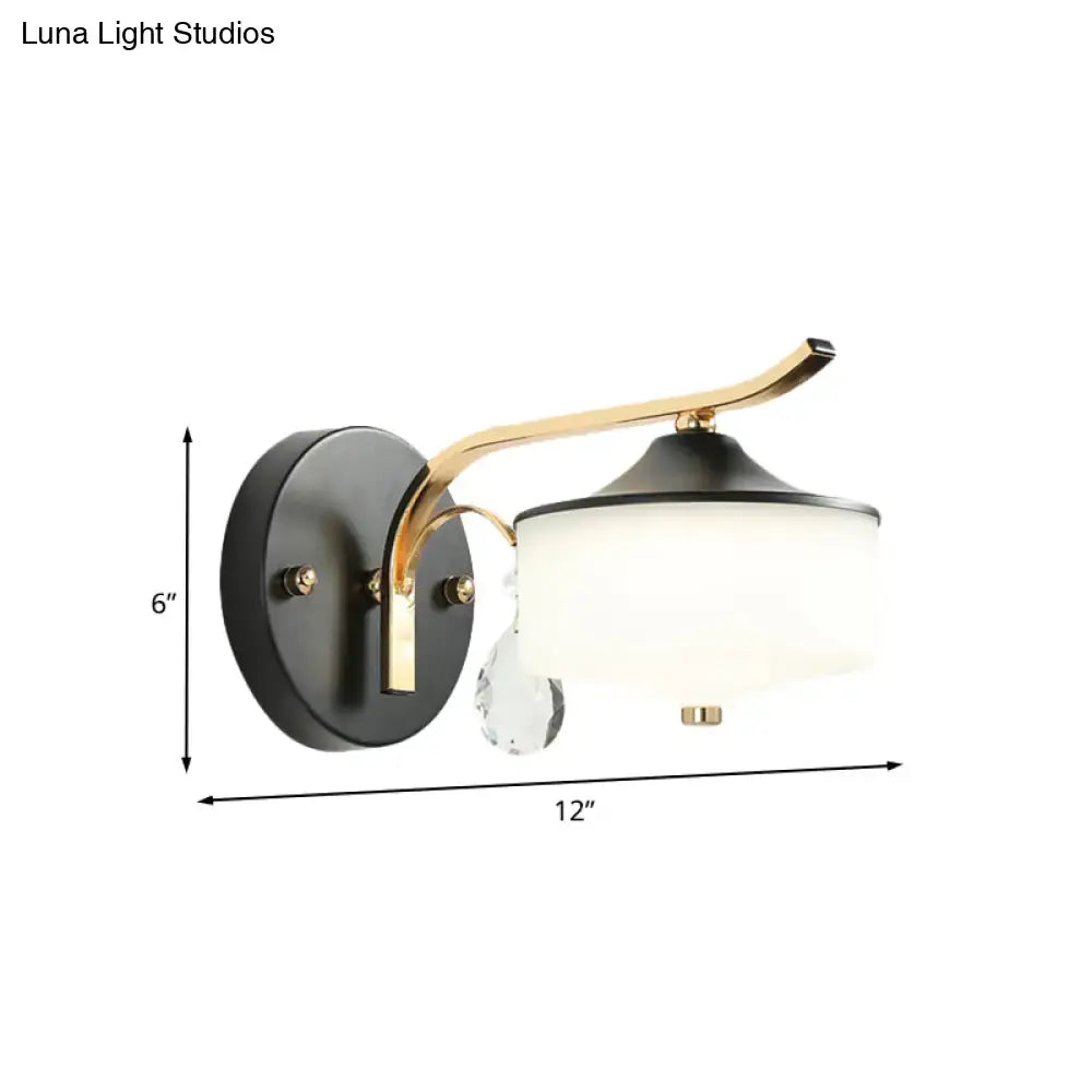 Black Gold Opal LED Wall Sconce by Decorbites with black backplate and gold curved arm on Tampa Home & Garden Store