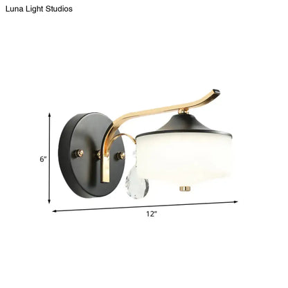 Black Gold Opal LED Wall Sconce by Decorbites with black backplate and gold curved arm on Tampa Home & Garden Store