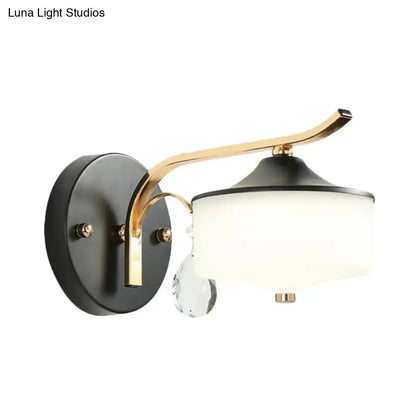 Black Gold Opal LED Wall Sconce Decorbites with frosted glass shade and crystal drop on Tampa Home & Garden Store