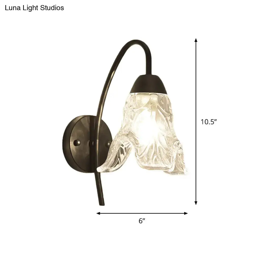 Black Crystal Drum Shape Wall Sconce with curved black arm and glass shade 10.5 tall 6 wide on Tampa Home & Garden Store