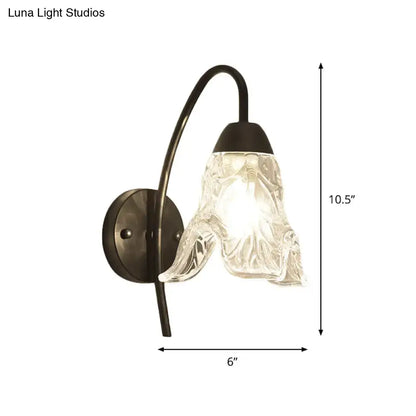 Black Crystal Drum Shape Wall Sconce with curved black arm and glass shade 10.5 tall 6 wide on Tampa Home & Garden Store
