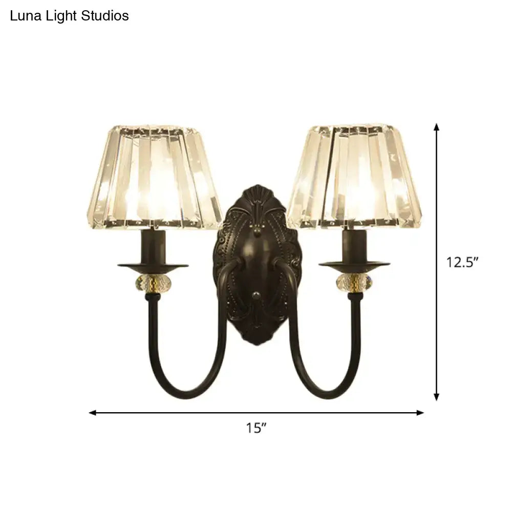 Black crystal drum shape wall sconce with dual arms and crystal trim by Decorbites on Tampa Home & Garden Store