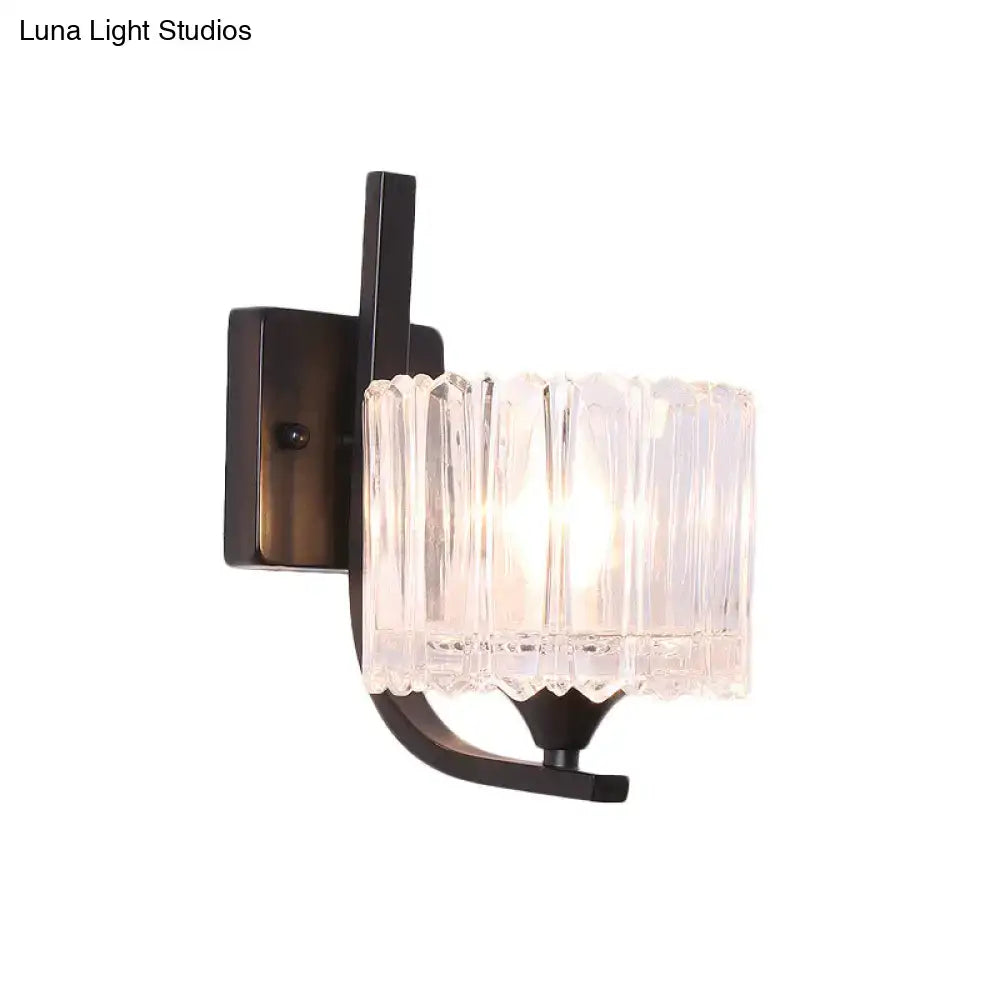 Black Crystal Drum Shape Wall Sconce by Decorbites with glass drum shade and dark metal mount on Tampa Home & Garden Store