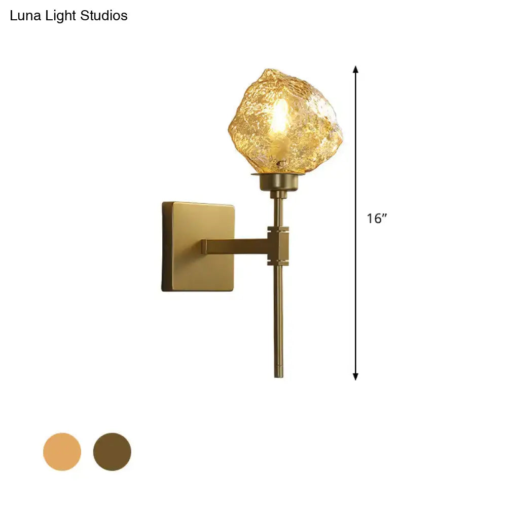 Brass amber glass compact wall sconce with square backplate by Decorbites, 16 in tall on Tampa Home & Garden Store
