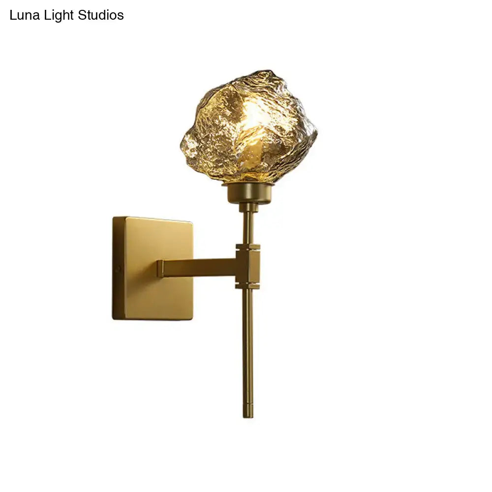 Brass amber glass compact wall sconce by Decorbites with square backplate on Tampa Home & Garden Store