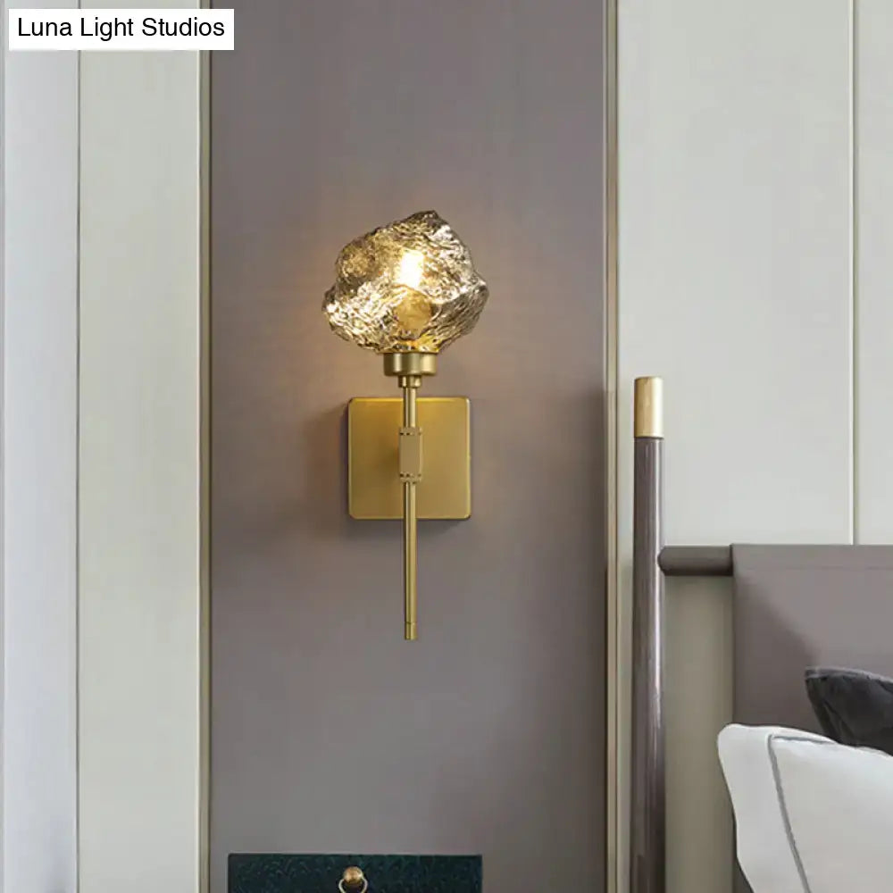 Brass amber glass compact sconce with square backplate, wall-mounted by Decorbites on Tampa Home & Garden Store