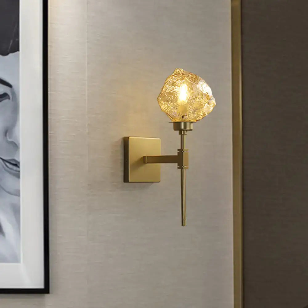 Brass Amber Glass Compact Sconce wall-mounted with amber glass shade Decorbites on Tampa Home & Garden Store