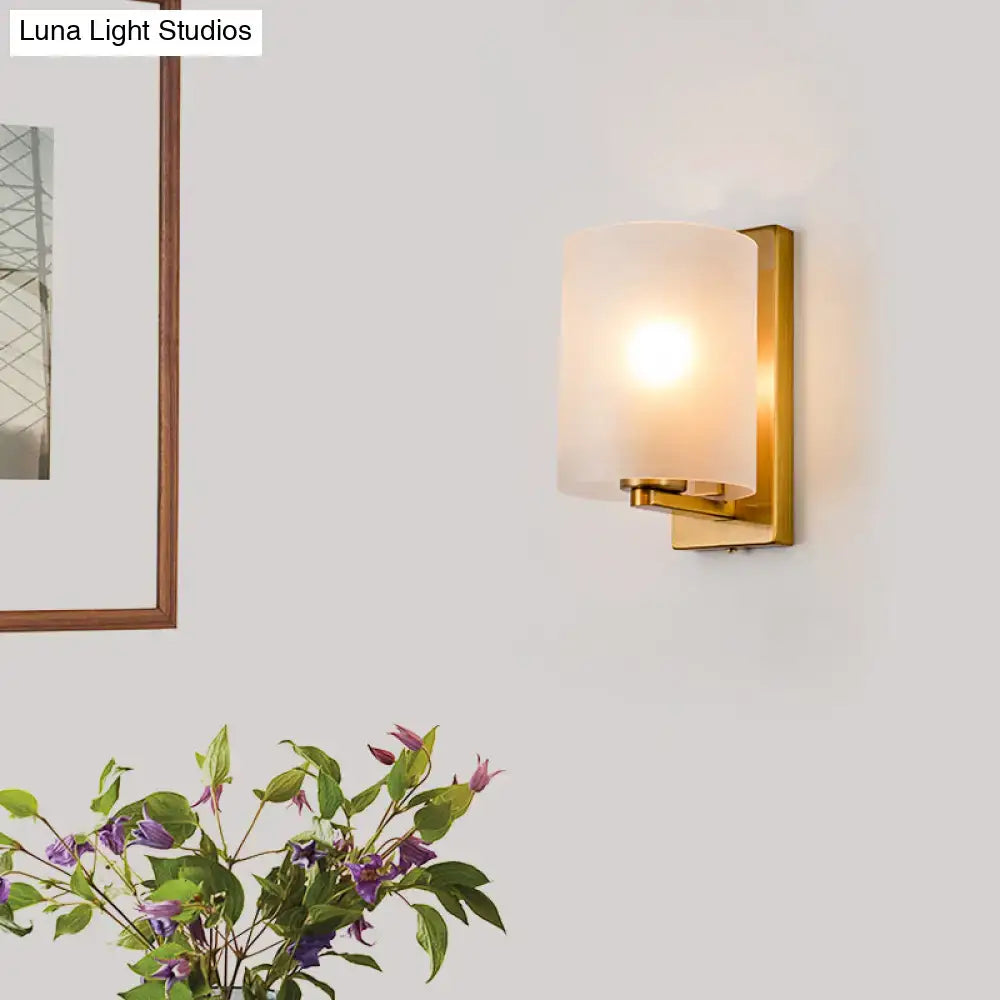 Brass clear glass sconce with frosted cylindrical shade, wall-mount Decorbites on Tampa Home & Garden Store