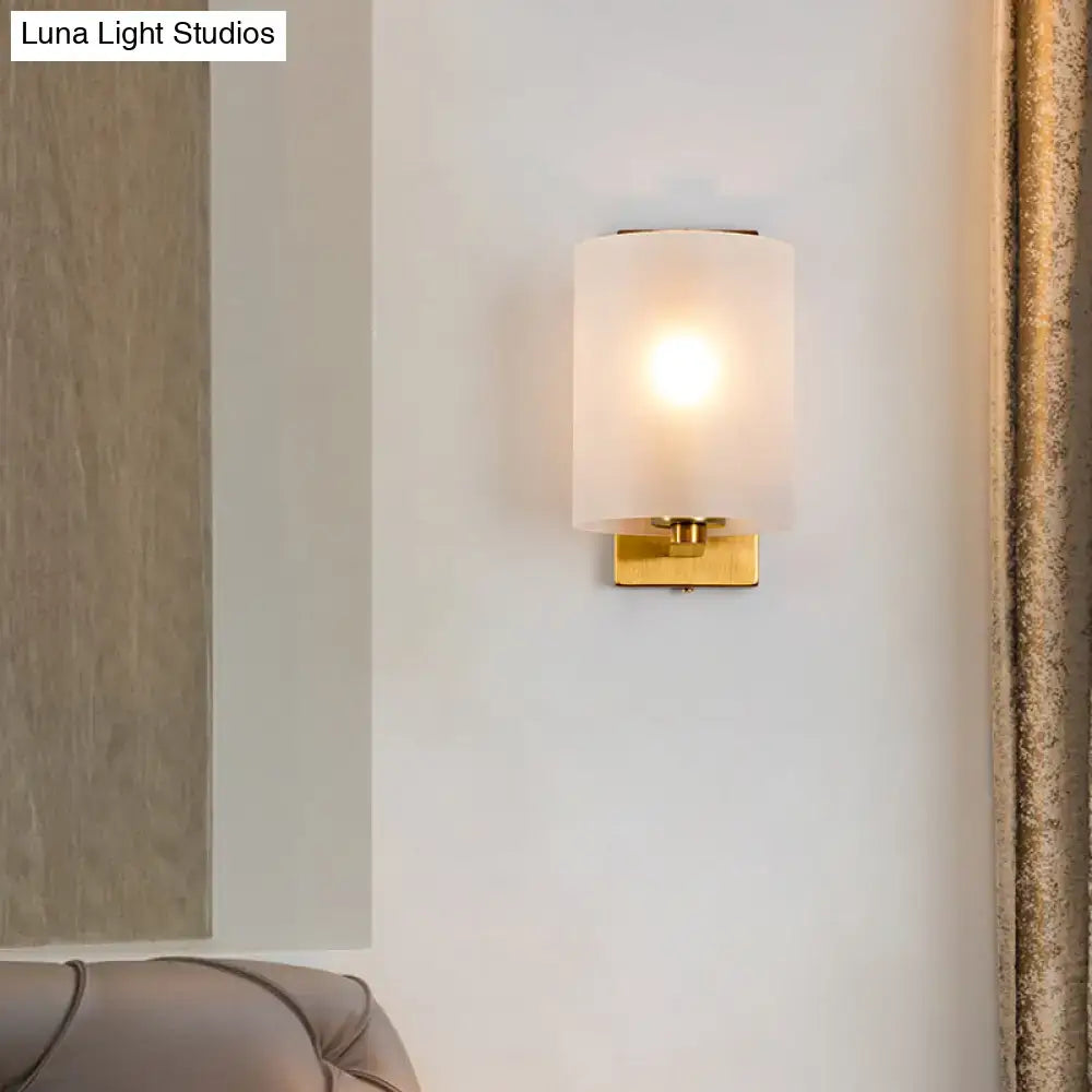 Brass Clear Glass Sconce with frosted cylindrical shade, wall-mounted, Decorbites on Tampa Home & Garden Store