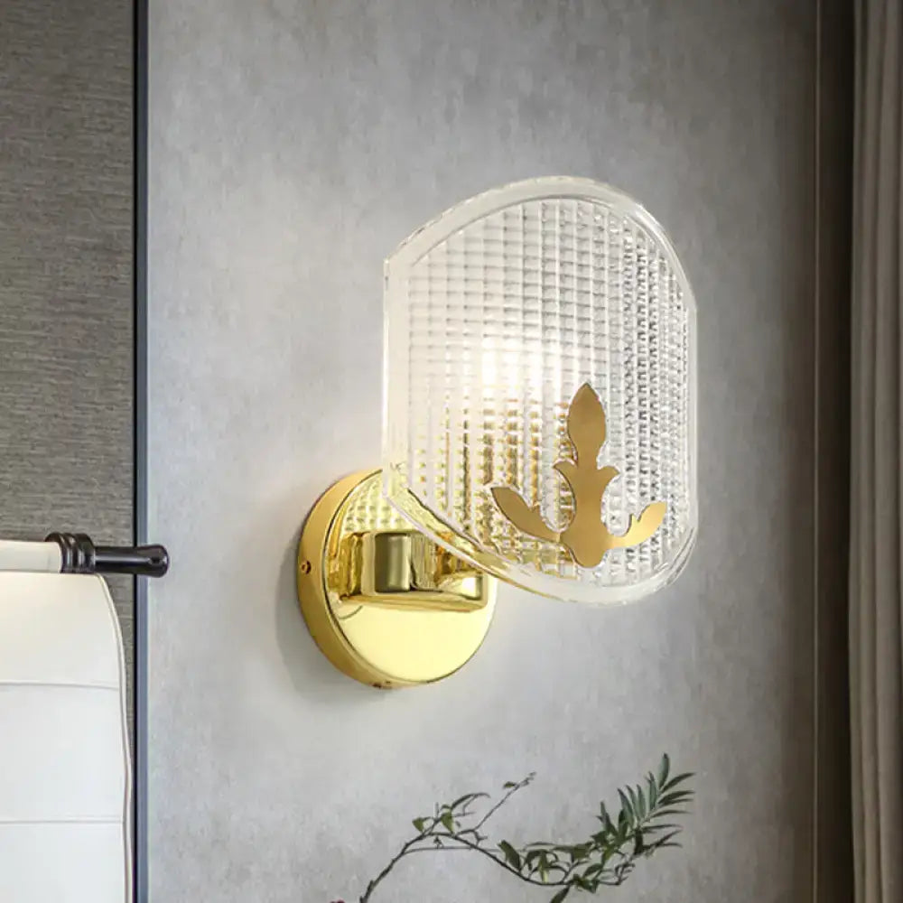 Gold Lattice Glass Wall Sconce with clear lattice shade and gold backplate by Decorbites on Tampa Home & Garden Store