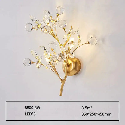 Gold Crystal Branch Sconce wall lamp with crystal branches and 3 LEDs, gold finish, Decorbites on Tampa Home & Garden Store