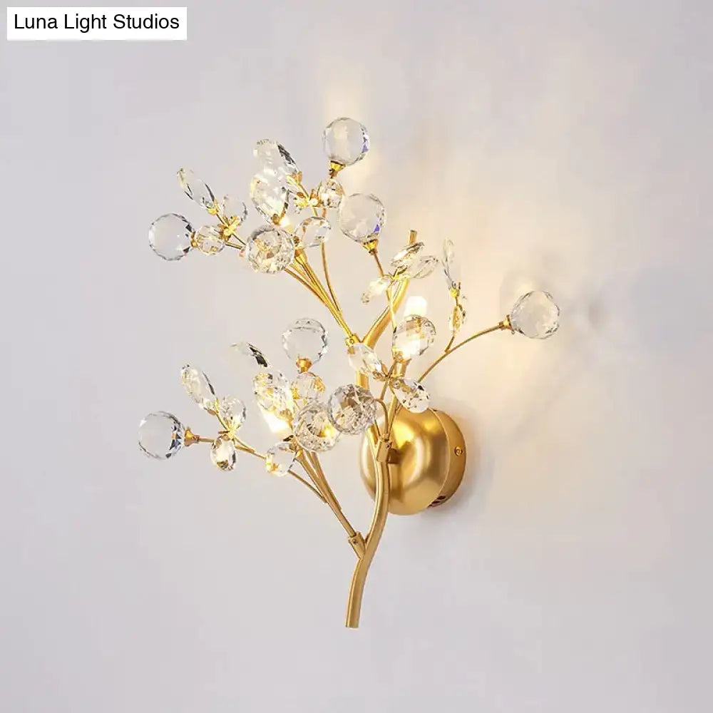 Gold crystal branch wall sconce from Decorbites with crystal beads on gold stems on Tampa Home & Garden Store