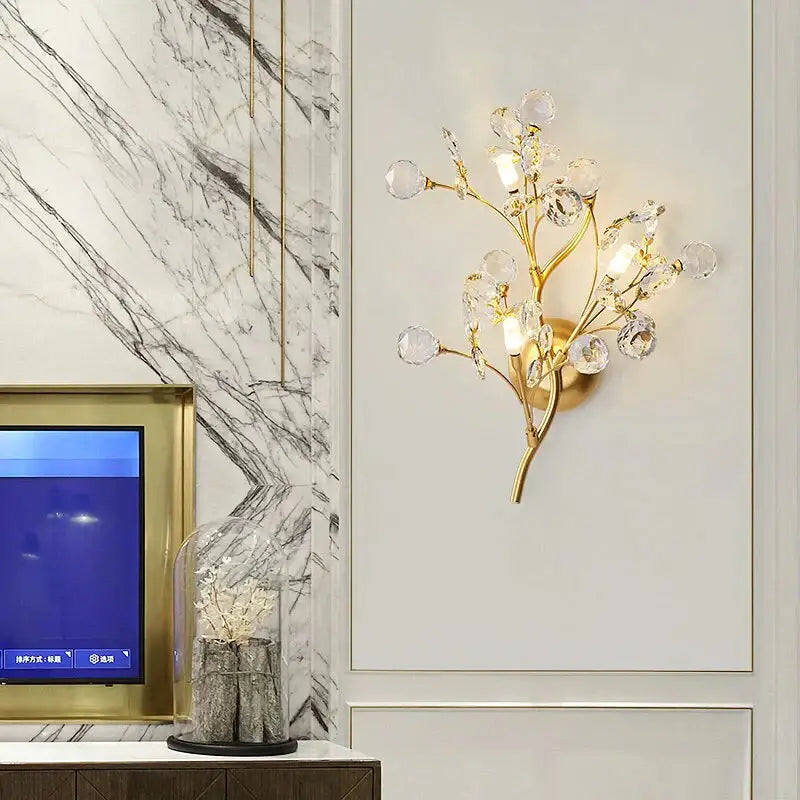 Gold Crystal Branch Wall Sconce by Decorbites, gold stems with crystal orb accents on Tampa Home & Garden Store