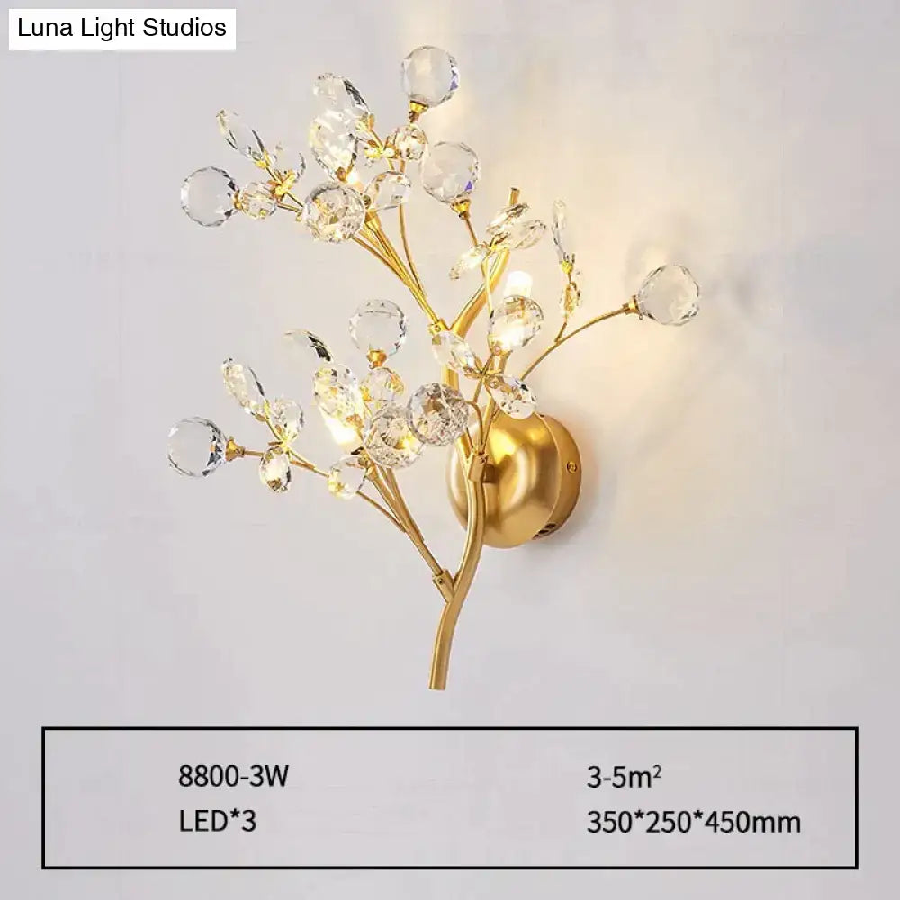 Gold crystal branch wall lamp sconce by Decorbites with glass droplets on Tampa Home & Garden Store