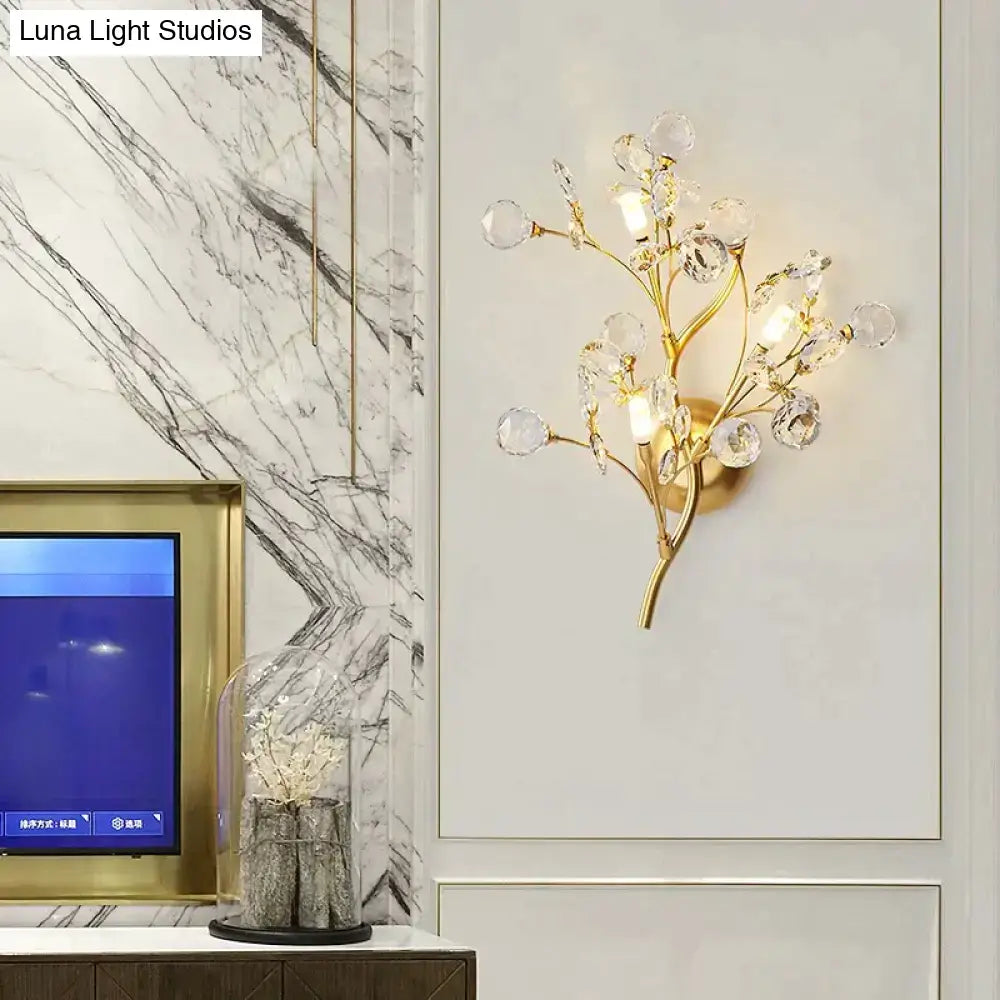 Gold Crystal Branch Sconce wall lamp with gold metal branches and crystal droplets Decorbites on Tampa Home & Garden Store