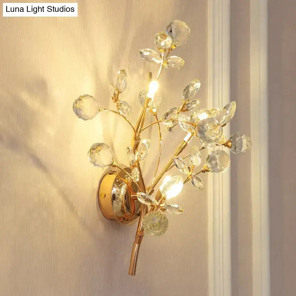 Gold Crystal Branch Wall Sconce by Decorbites, gold finish with crystal droplets on Tampa Home & Garden Store