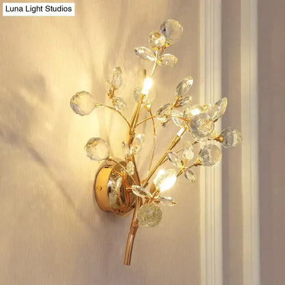 Gold Crystal Branch Wall Sconce by Decorbites, gold finish with crystal droplets on Tampa Home & Garden Store